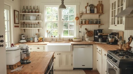 Cozy Cottage Kitchen with Butcher Block Countertops