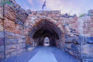 Sunset view of the ruins of the crusader Belvoir Fortress