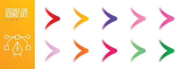 Set of coloured arrows with halftone effect. Vector illustration. Collection of arrows isolated