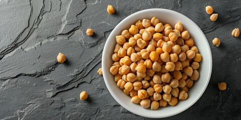 Dry chickpeas in a bowl closeup on the grey background