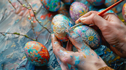 Painting of eggs for Easter celebration at home