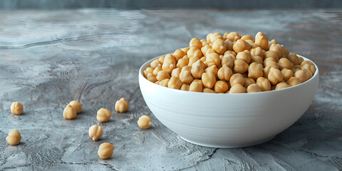 Bowl of boiled chickpeas with utensils on a decorative white bowl