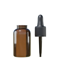 dark brown oil supplement dropper bottle, transparent background