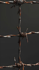  錆びた有刺鉄線のクローズアップ背景イメージ