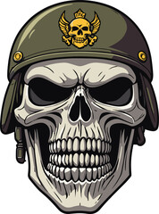 Vector illustration of a skull wearing a military helmet.