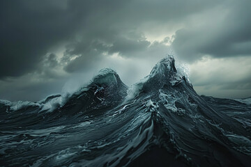 3D illustration of a stormy ocean wave. Stormy sky. 