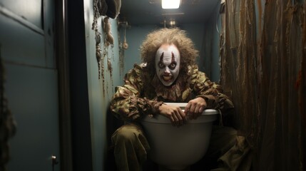 Creepy Clown in a Dark Bathroom with Spooky Ambiance