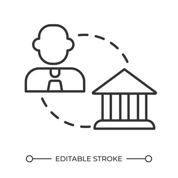 B2G model linear icon. Business to government. Business model. Government regulations. Public administration.Thin line illustration. Contour symbol. Vector outline drawing. Editable stroke