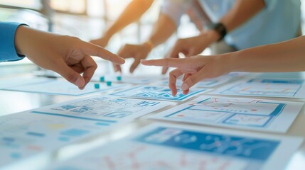 AI generated illustration of dynamic team collaboration over user interface design sheets