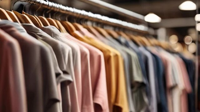Men's clothes are hanging on a hanger in a clothing store	
