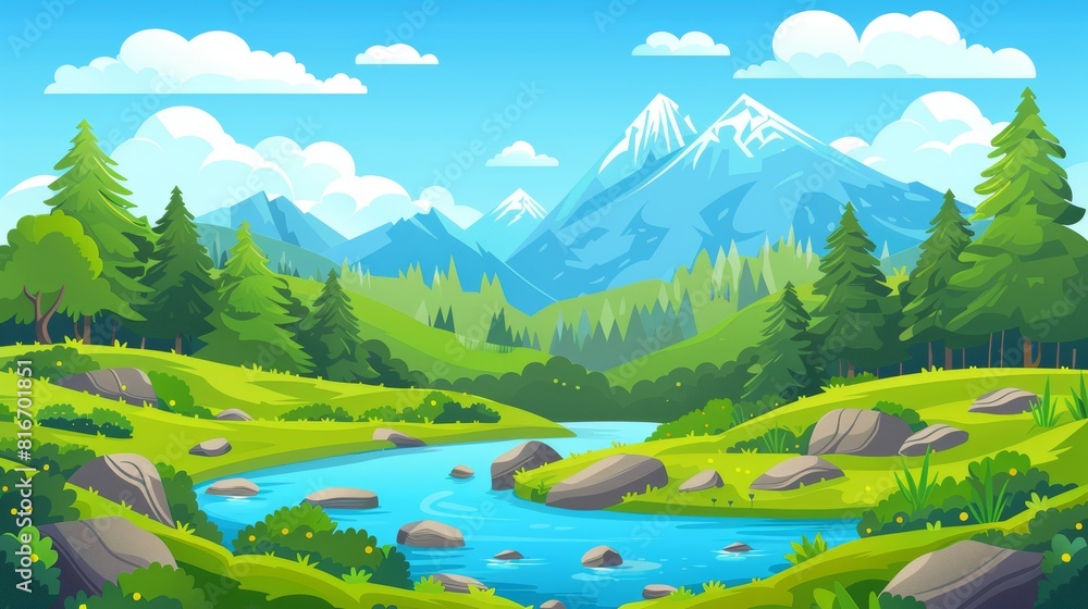 Poster the background of the animation is a modern parallax background with cartoon illustration of a summe