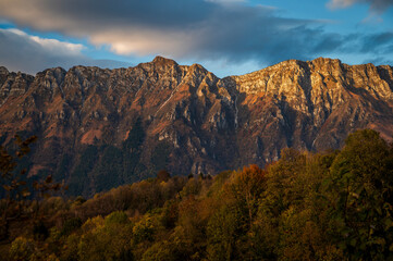 Fototapeta premium A balcony overlooking Friuli. The small town of Stella and its breathtaking view. Sunset.