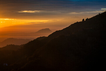 A balcony overlooking Friuli. The small town of Stella and its breathtaking view. Sunset.