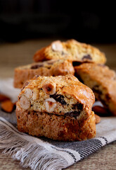 Tuscan cookies called cantucci with hazelnuts, almonds, and chocolate.