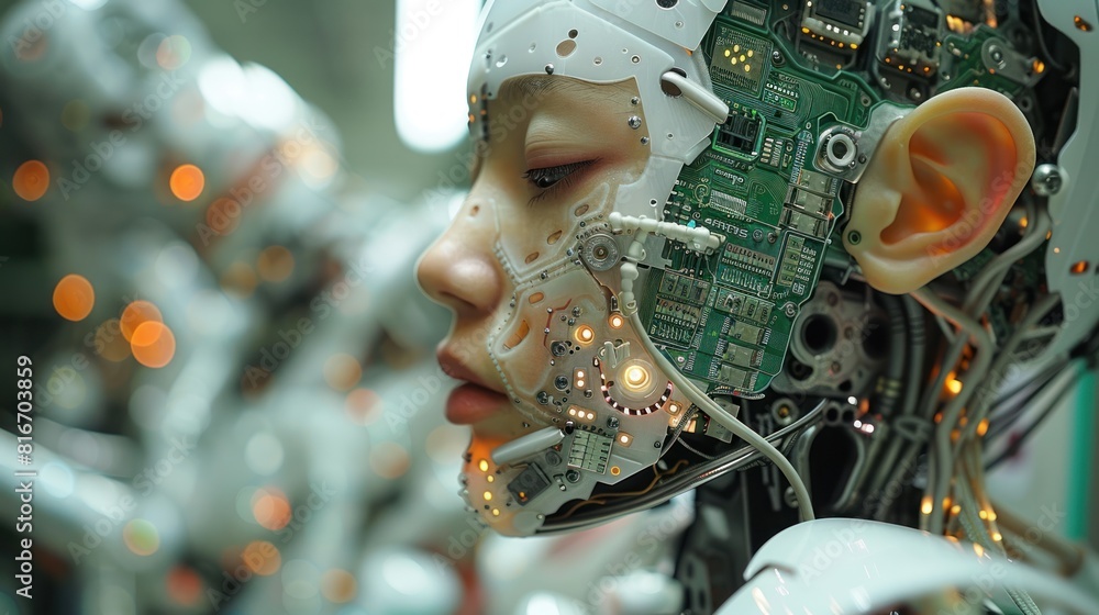 Poster futuristic robot from the future, equipped with cutting-edge artificial intelligence technology