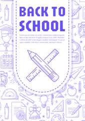 Back to school poster, vector modern minimalist design with school supplies line pattern. Education, learning, knowledge concept. a4 format. For banner, cover, web, flyer, business