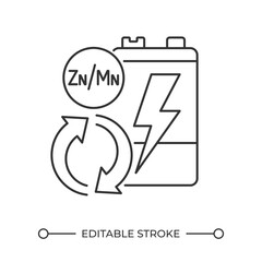Battery reprocessing linear icon. Rechargeable lithium. Accumulator sustainability. Alkaline battery recycling. Thin line illustration. Contour symbol. Vector outline drawing. Editable stroke