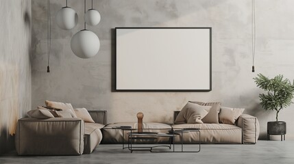 mock up poster frame in modern interior background, sofa in a room, couch in living room, Scandinavian style