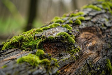Obraz premium Close up of a moss covered log. Ideal for nature backgrounds