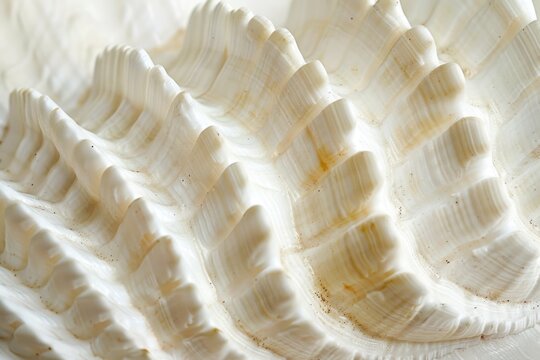 A detailed close up of a white shell on a table. Ideal for beach-themed designs