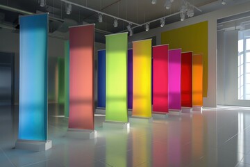 A room with various colored partitions, suitable for interior design concepts