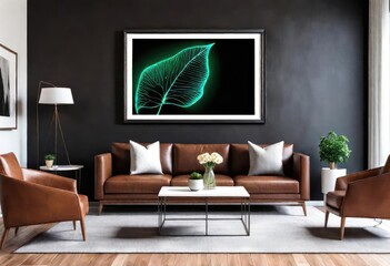 Eye-catching neon green leaf painting adds flair to the room, Pop of color: Neon green leaf art in...