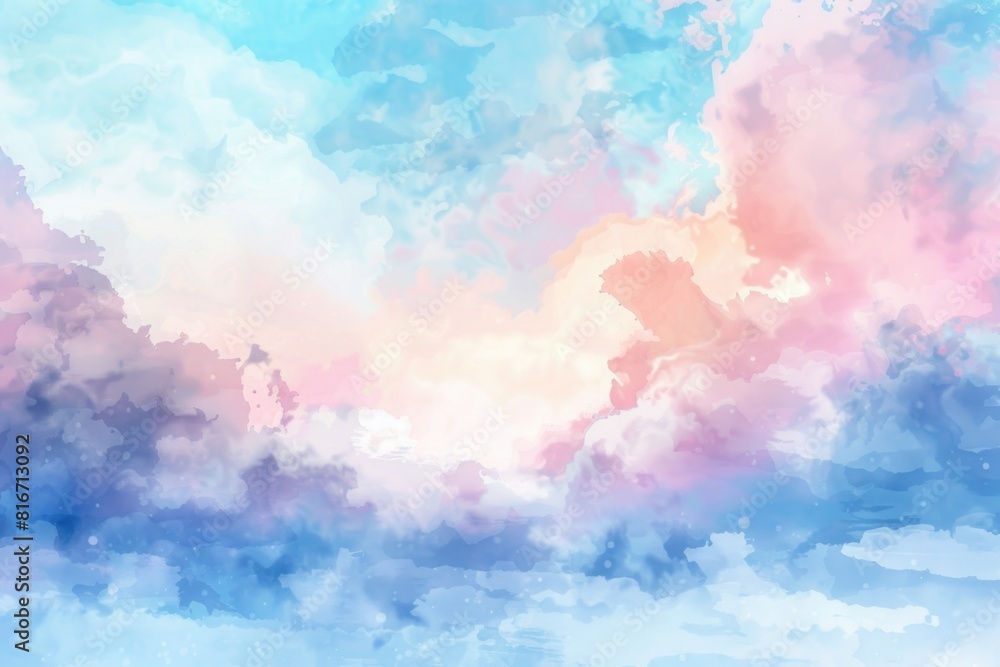 Poster a beautiful painting of clouds in a clear blue sky. perfect for adding a calming touch to any space