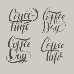 Time for coffee logo lettering . coffee break uppercase font hand drawn design graphic for post or board in front of coffee shop. vector illustration 
