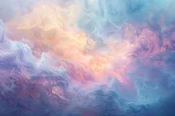 Ethereal Cloudscape An ethereal cloudscape ion with soft wisps of pastel colors and dreamy atmospheres blending together to create a sense of tranquility and serenity in the sky.