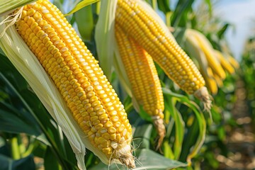 Three ears of corn on stalk, perfect for agriculture concept