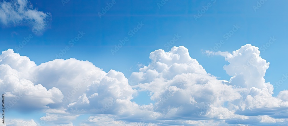 Leinwandbilder The image shows a clear blue sky with fluffy white clouds in the background. with copy space image. Place for adding text or design