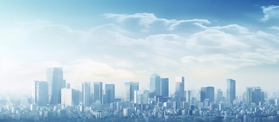 Fototapeta premium Tokyo buildings illuminated by the stunning morning light in a captivating copy space image