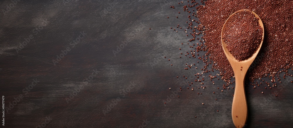 Poster a copy space image featuring healthy gluten free food consisting of coarse ragi flour and red quinoa