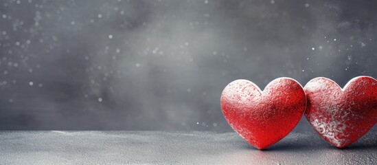 A romantic Valentine s Day background featuring two silver hearts as a textured copy space image