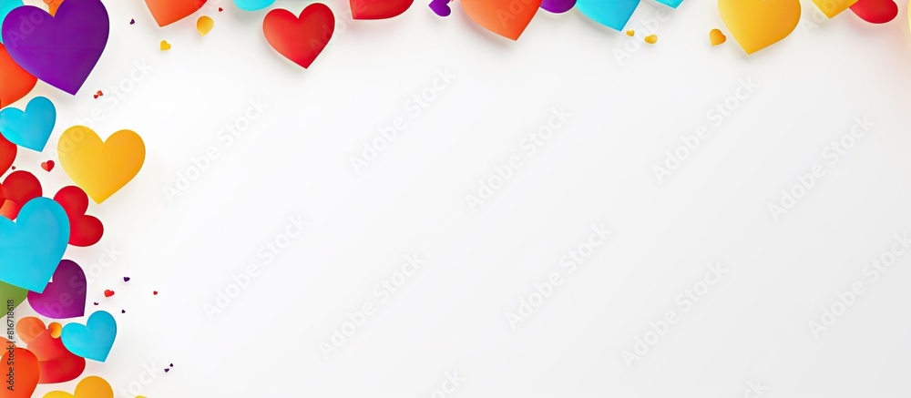 Aufkleber A copy space image with a white background featuring multicolored hearts and a note sheet