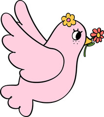 Retro flower power dove bird