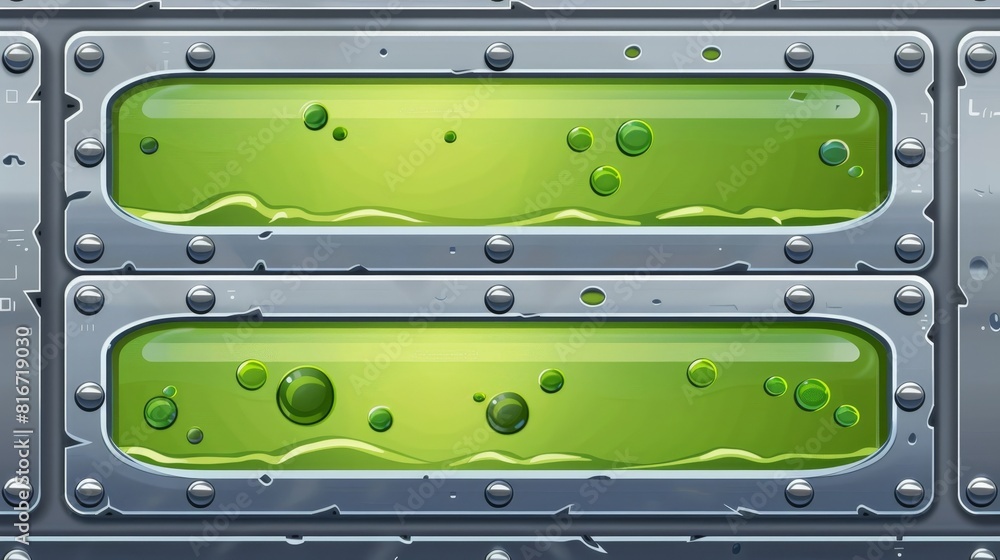 Poster a set of modern loaded progress bars in a game interface, a cartoon gui design with a dark toxic liq