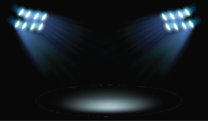 Two spotlights illuminating an empty stage