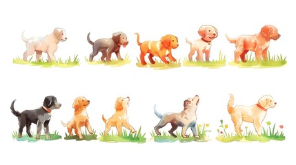 Adorable Puppies Playing in Grassy Field Cute Domestic Canine Companions