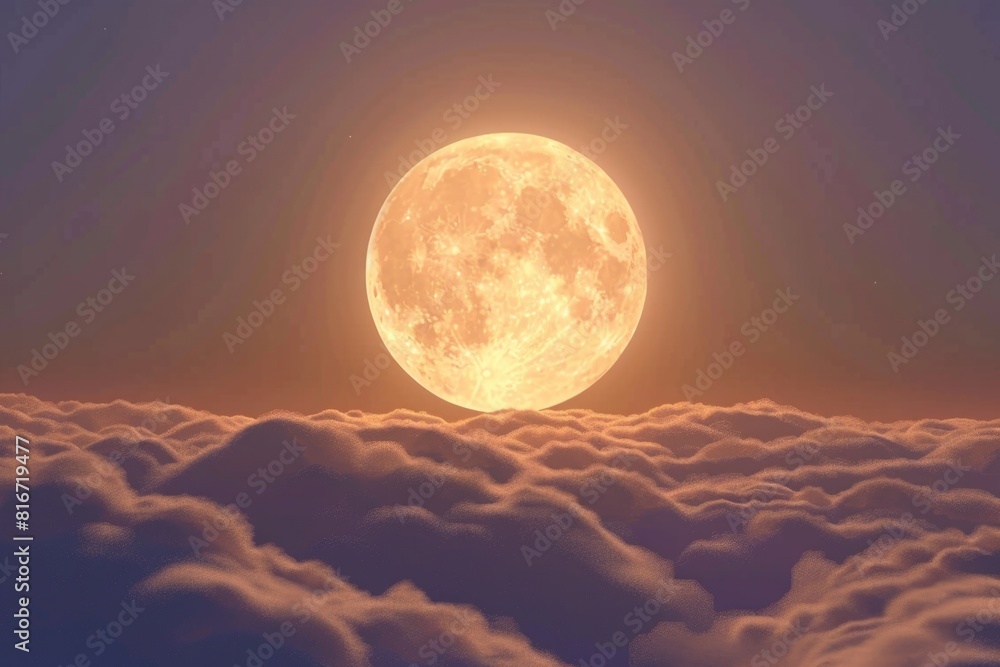 Wall mural a captivating image of a full moon rising above the clouds. ideal for various design projects