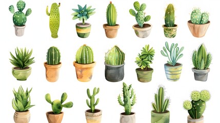 Fototapeta premium Assorted Cacti and Succulent Plants in Clay Pots Displayed for and Greenery in a Modern Minimalist Interior Setting