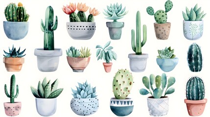 Assorted Cacti and Succulents in Decorative Pots for Elegant Home or Office Displays
