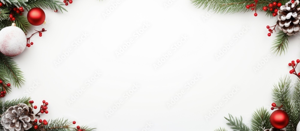 Leinwandbilder Top view of a white background with an oval frame perfect for advertising text This Merry Christmas and Happy New Year image offers ample copy space