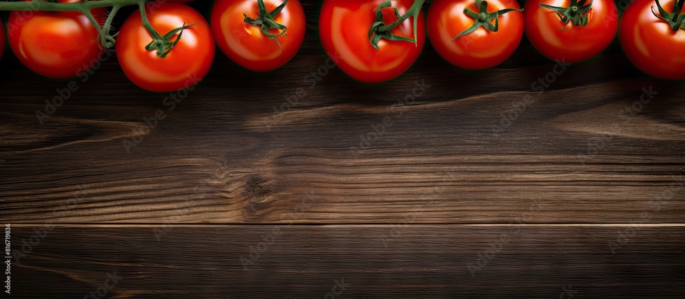 Aufkleber top view of tomatoes on a wooden surface providing a copy space image for text