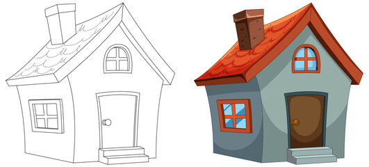 Two stylized cartoon houses with unique designs © GraphicsRF