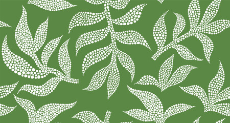 Abstract leaves dot art seamless pattern. 
