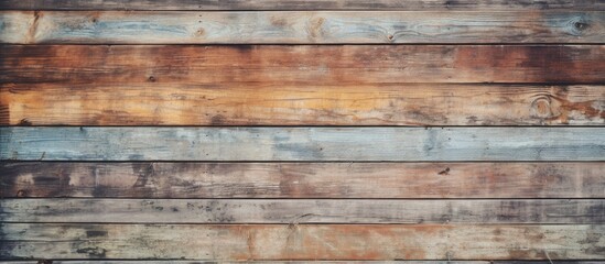 Street fence made of worn wooden boards Peeling paint reveals faded texture Ample empty area for copy space image