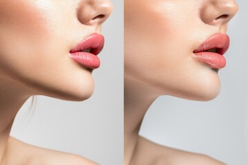 Fototapeta premium Close up of a woman's face with pink lips. Perfect for beauty and cosmetics advertisements