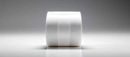 A roll of adhesive tape placed on a blank white surface ready for labeling or writing. with copy space image. Place for adding text or design