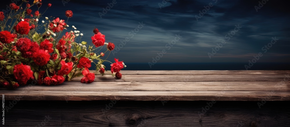 Aufkleber summer time with a dark sky showcasing a vintage wooden table with ample room for your decorations a